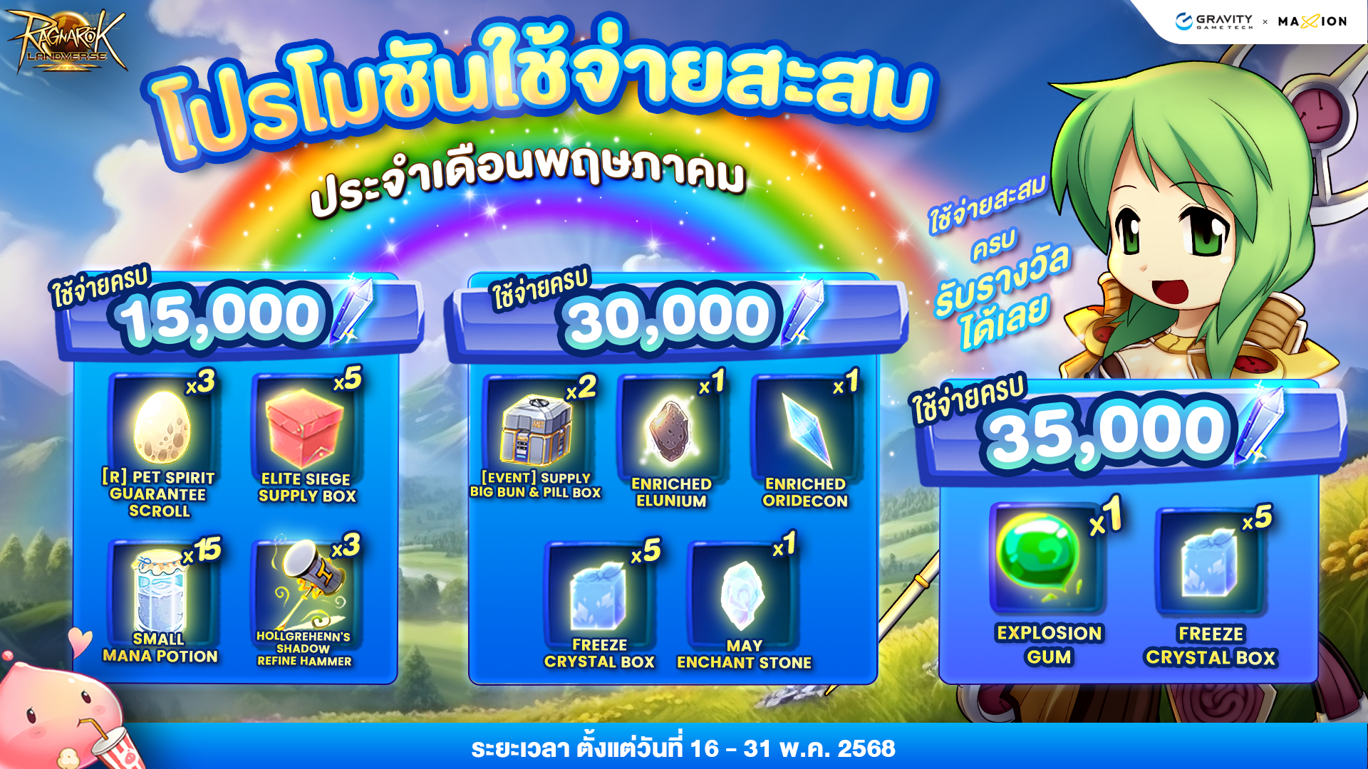 Ragnarok Landverse Thailand โปรโมชันใช้จ่ายสะสม ประจำเดือนพฤษภาคม