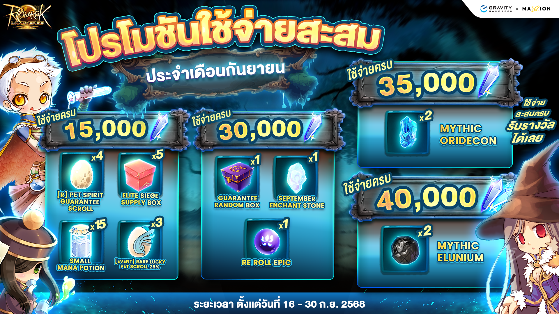 Ragnarok Landverse Thailand โปรโมชันใช้จ่ายสะสม ประจำเดือนกันยายน