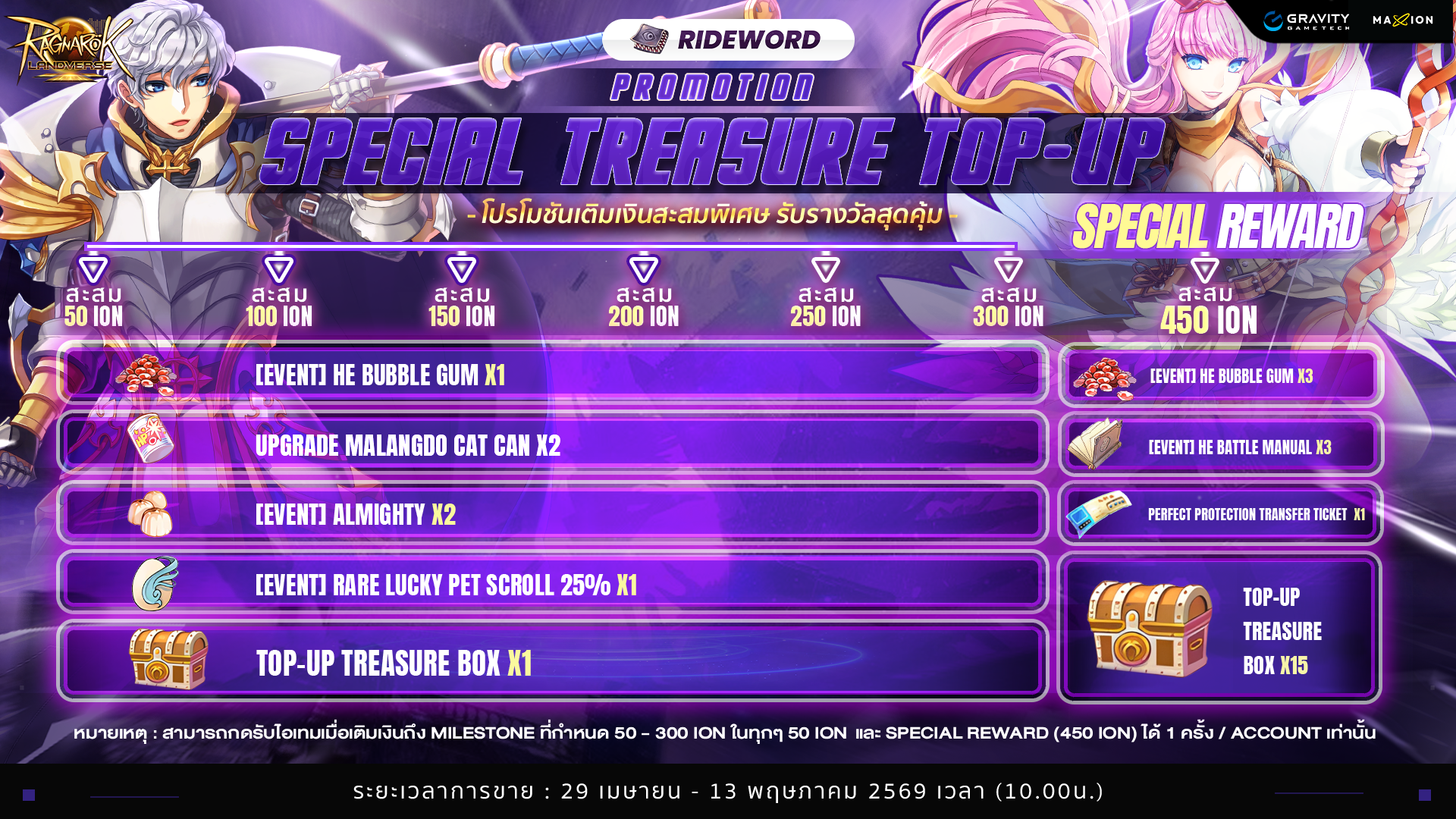 [Rideword📚] Ragnarok Landverse Thailand : Promotion Special Treasure Top-up